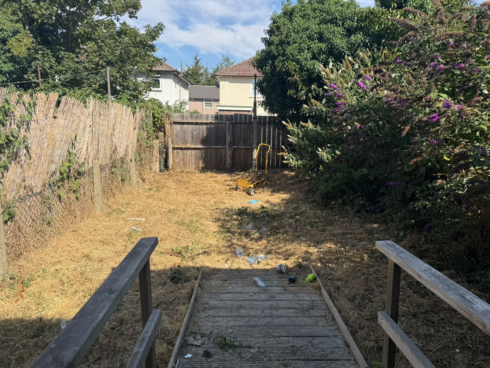 Before: overgrown garden with old fence